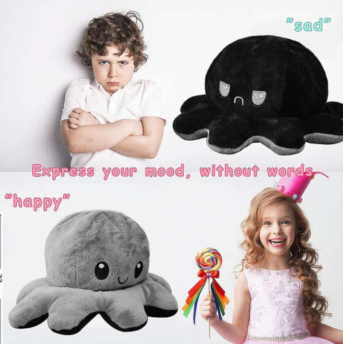 Reversible Mood Plush Octopus - Sad Red To Happy Brown