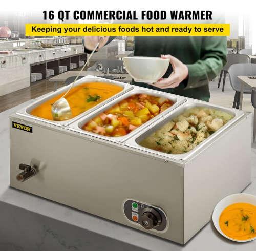 Commercial Food Warmer 3 Tray Electric Food Warmer 1500W Stainless Steel Buffet Food Warmer