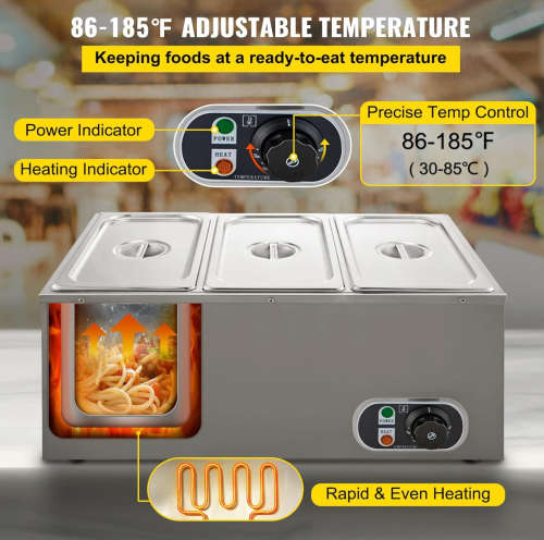 Commercial Food Warmer 3 Tray Electric Food Warmer 1500W Stainless Steel Buffet Food Warmer