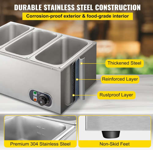 Commercial Food Warmer 3 Tray Electric Food Warmer 1500W Stainless Steel Buffet Food Warmer