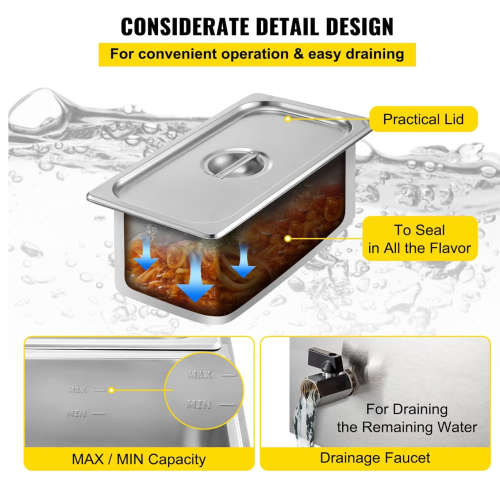 Commercial Food Warmer 3 Tray Electric Food Warmer 1500W Stainless Steel Buffet Food Warmer