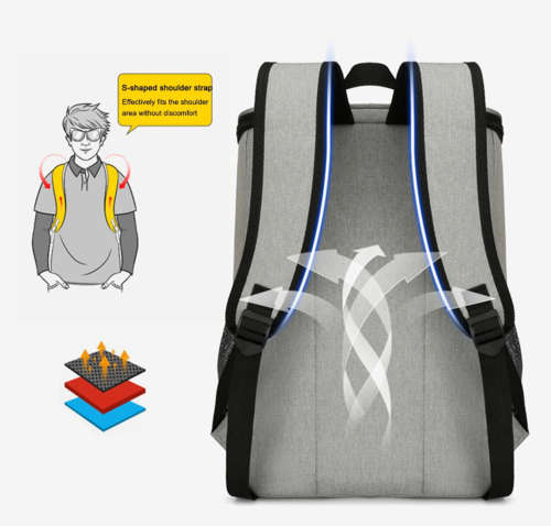 Portable Insulated Leakproof Cooler Bag Lunch Picnic Bag Backpack - Grey or Black