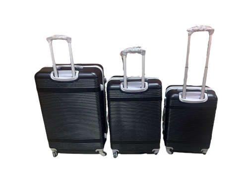 Hard Outer Shell Travel Luggage Set - 3 Piece - Black With Lines- Premium Quality Brand New