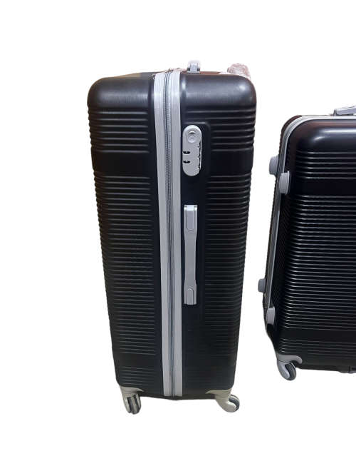 Hard Outer Shell Travel Luggage Set - 3 Piece - Black With Lines- Premium Quality Brand New