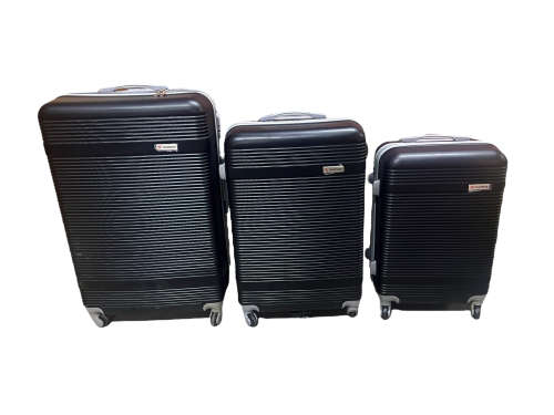 Hard Outer Shell Travel Luggage Set - 3 Piece - Black With Lines- Premium Quality Brand New
