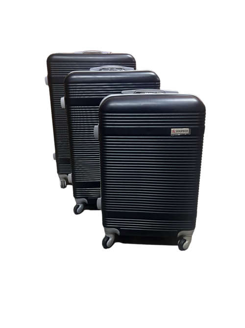Hard Outer Shell Travel Luggage Set - 3 Piece - Black With Lines- Premium Quality Brand New