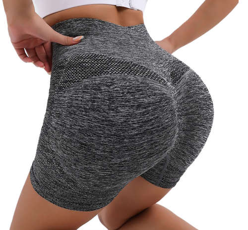 Gym Shorts for Women - High Waisted, Butt Lifting Yoga Pants - Black - S-M