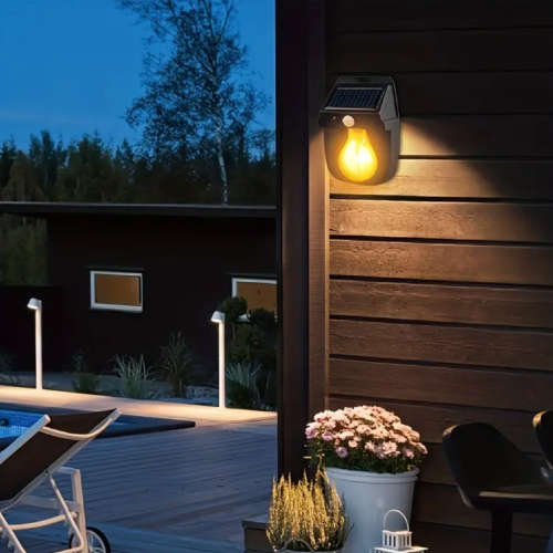 Solar Induction Wall Lamp Tungsten Wire Wall Lamp Three Function Villa Garden Waterproof Light