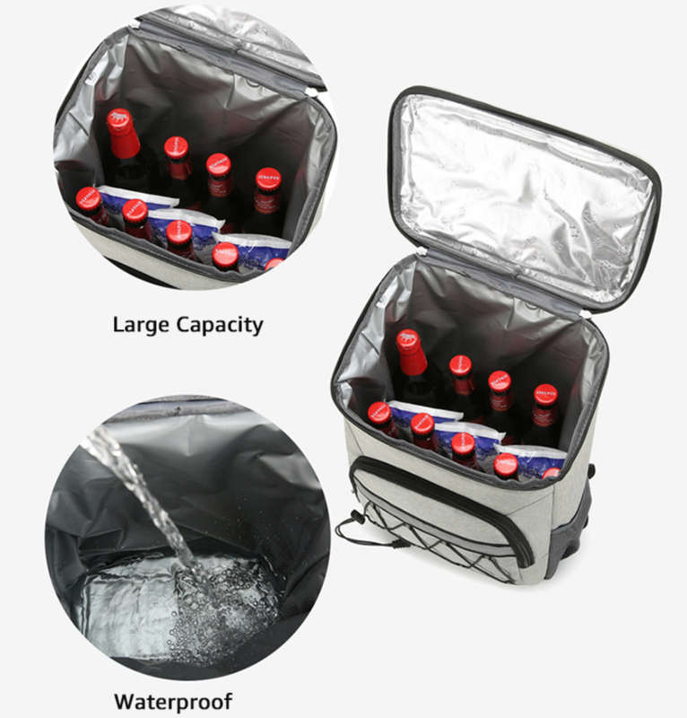 Portable Insulated Leakproof Cooler Bag Large  Lunch Picnic Bag Backpack - Grey