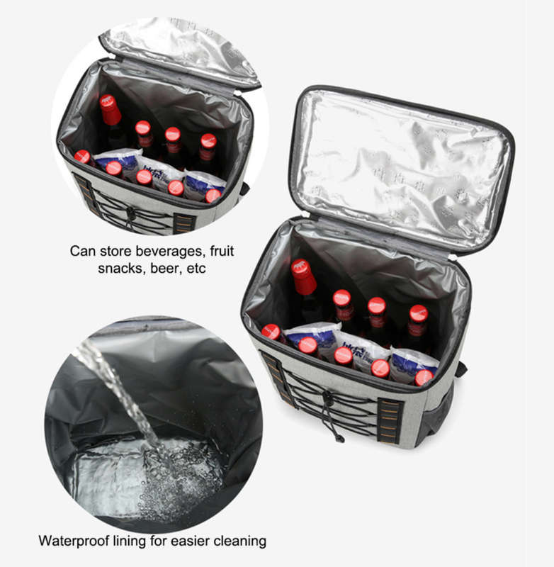 Portable Insulated Leakproof Cooler Bag Large  Lunch Picnic Bag Backpack - Grey