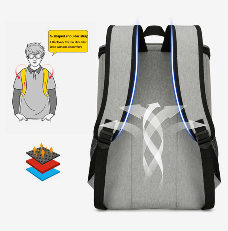 Portable Insulated Leakproof Cooler Bag Large  Lunch Picnic Bag Backpack - Grey