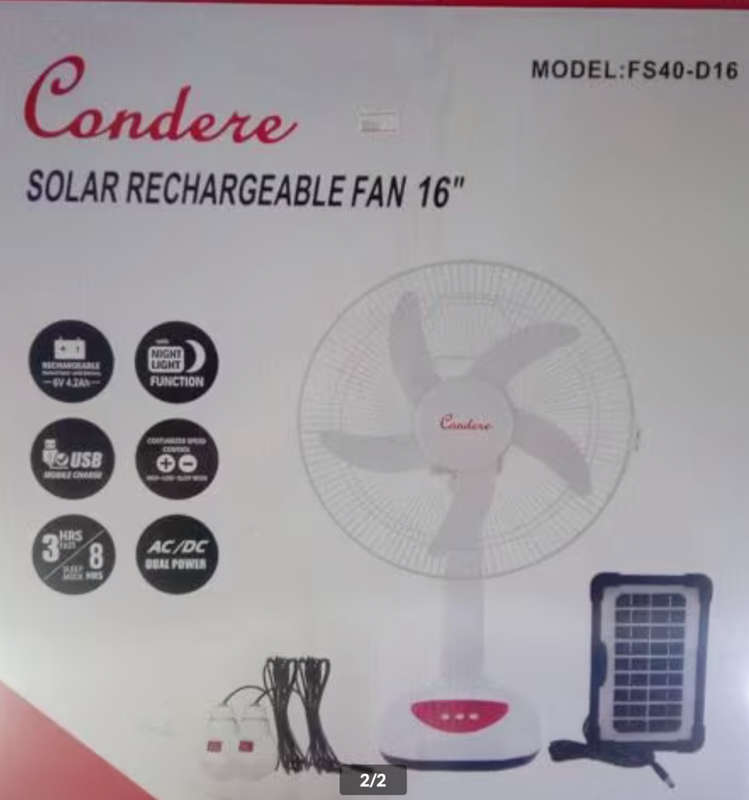 Condere 12` Rechargeable Solar Fan with Built in light and 2 Light Bulbs and a Solar Panel
