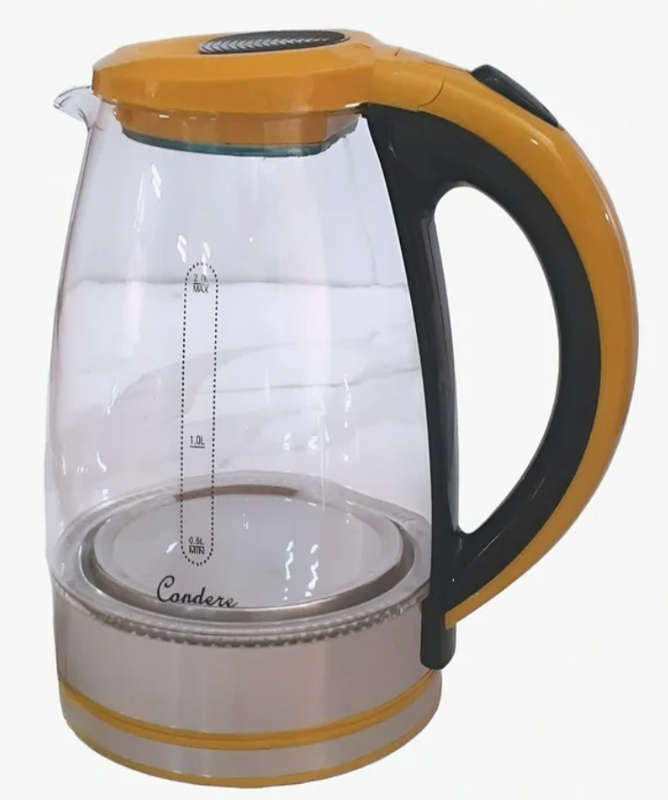 Condere Cordless Electric Glass Kettle 2 Litre Stainless Steel Base - Yellow