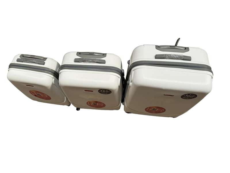 360° 3 Piece Hard Outer Shell Premium Lightweight Luggage Set - PURE WHITE - NEW