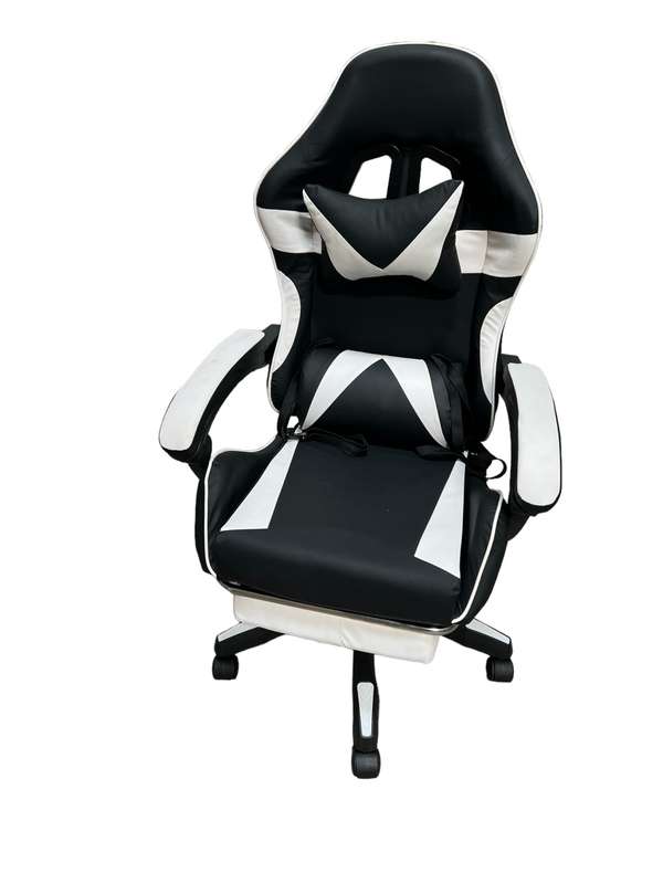 Rex M PU Leather Ergonomic Reclinable Gaming Chair with Adjustable Leg Rest - White- SEE DESCRIPTION