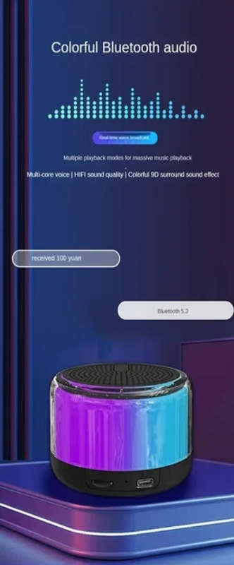 Bluetooth 5.3 Speaker Audio Stereo Outdoor usb Playback Fm Radio Voice 7 Colors Led Portable Subwoof