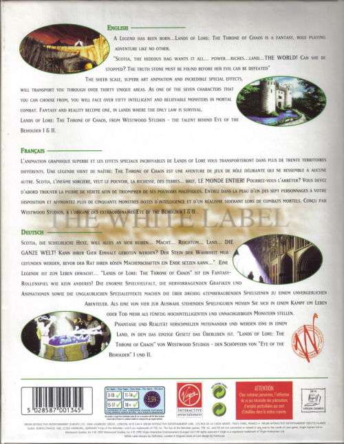 Lands of Lore - The Throne of Chaos White label big box pc adventure game (pc cd)