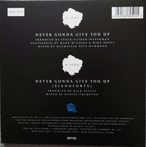 Rick Astley - Never Gonna Give You Up Limited Edition SIGNED blue vinyl 7` single