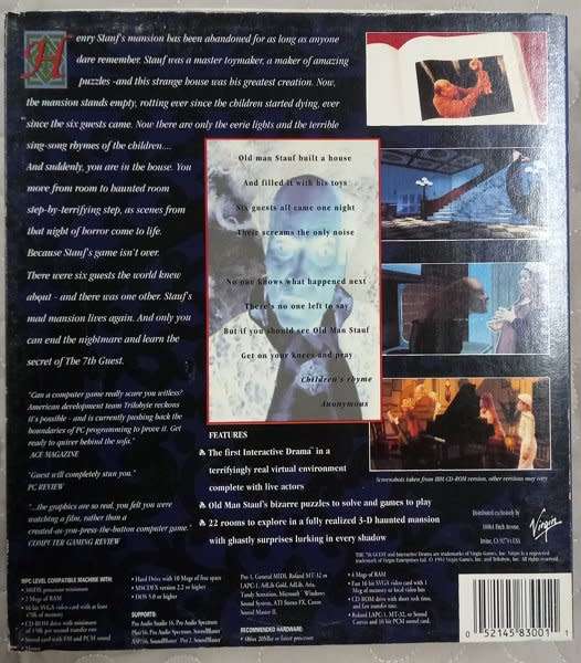The 7th Guest PC CD Big Box Adventure Game
