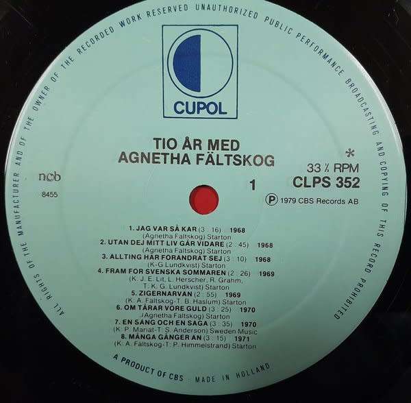 Agnetha Faltskog - Tio Ar Med Agnetha LP (ABBA)