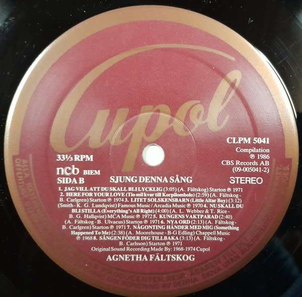 Agnetha Faltskog - Sjung Denna Sang LP (ABBA)