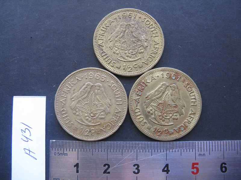 RSA 1/2c LOT. 3 COINS. BID/COIN TO TAKE THE LOT.