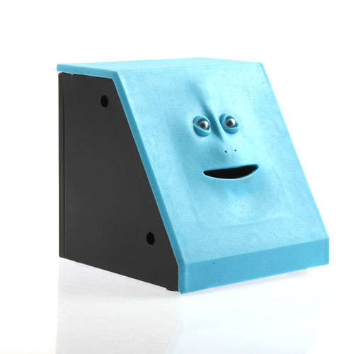 Face Bank Saving Sensor Coin Money Eating Box Facebank Blue Cute Piggy Gift