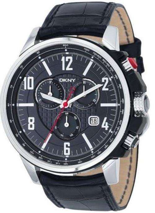 DKNY Gents Quartz Black Dial Black Leather Band - Men's Watch NY1325