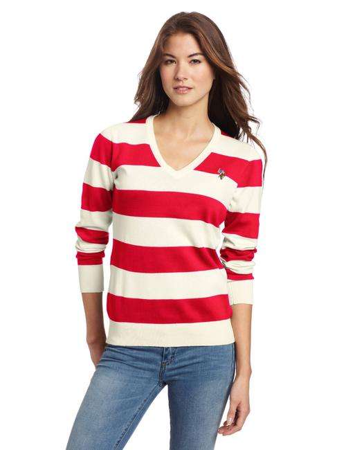 U.S. Polo Assn. Women's Striped Signature Sweater (Color: Pink Opponent)