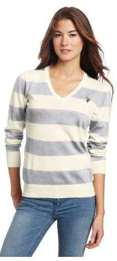 U.S. Polo Assn. Women's Striped Signature Sweater (Color: Heather Grey)