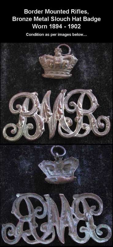 !!! BORDER MOUNTED RIFLES, BRONZE METAL SLOUCH HAT BADGE WORN 1894 - 1902 !!!
