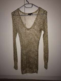 Beautiful Sissy Boy gold long sleeve metallic knit top, size small