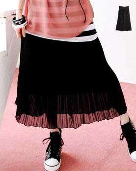 *Fashion Tokyo* Chiffon Long Skirt with Black Elastic Waist-Black