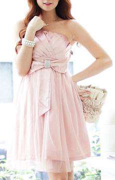 *Fashion Tokyo* Elegant Strapless Cocktail Dress-Pastel Pink