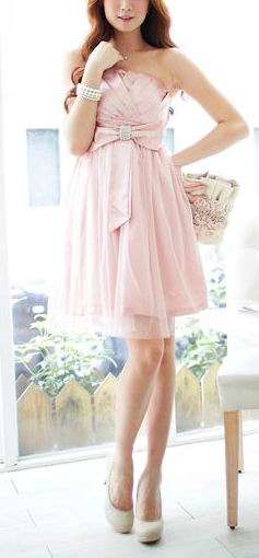 *Fashion Tokyo* Elegant Strapless Cocktail Dress-Pastel Pink