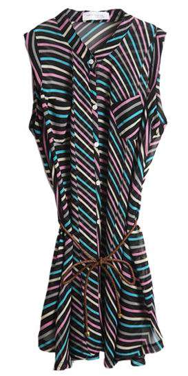 *Fashion Tokyo* Fashion Chiffon Strip Sleeveless Shirt with Belt