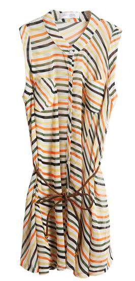 *Fashion Tokyo* Fashion Chiffon Strip Sleeveless Shirt with Belt