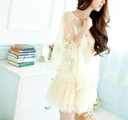 *Fashion Tokyo* Elegant Flora Knitting Poncho with Tank Top Dress