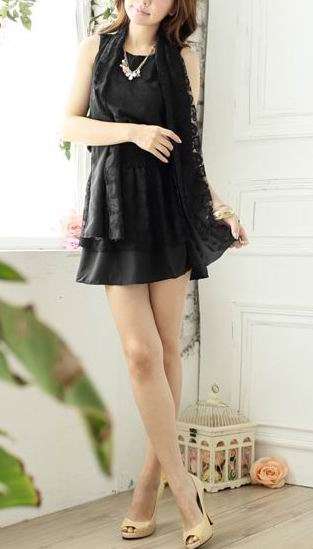 *Fashion Tokyo* Elegant Flora Lace Sleeveless Dress with Lace Scarf