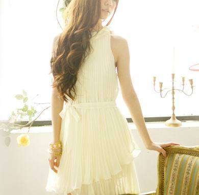 *Fashion Tokyo* Elegant Sleeveless Pleated Chiffon Dress