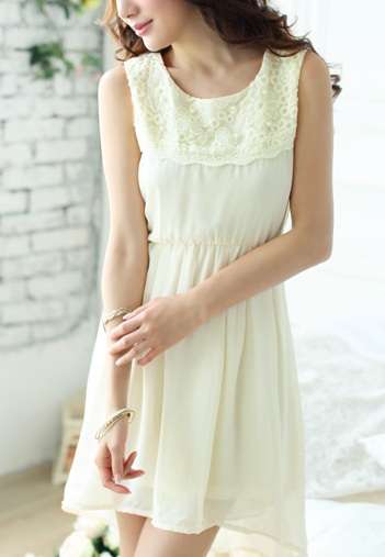 << Easter Sale 3/24-4/7 >> *Fashion Tokyo* High-low Pearl Decoration Chiffon Dress-White