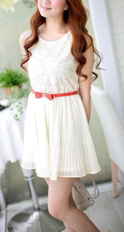  *Fashion Tokyo* Elegant Flora Net Pleated Chiffon Dress-Almond