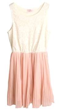 *Fashion Tokyo* Elegant Flora Net Pleated Chiffon Dress-Pastel Pink