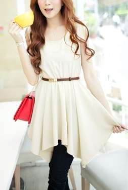 *Fashion Tokyo* Irregular Length Chiffon Sleeveless Dress-Almond