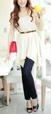 *Fashion Tokyo* Irregular Length Chiffon Sleeveless Dress-Almond