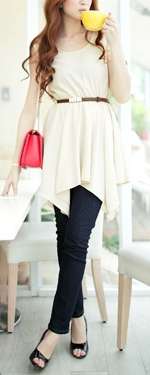 *Fashion Tokyo* Irregular Length Chiffon Sleeveless Dress-Almond