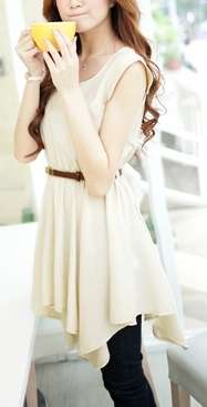 *Fashion Tokyo* Irregular Length Chiffon Sleeveless Dress-Almond