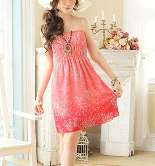 *Fashion Tokyo* Spaghetti-strap Flora Chiffon Dress