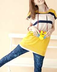 << X'mas Big Sale 12/17-12/19 >>  *Fashion Tokyo* Stripe Long Knitting Top-Black and Yellow