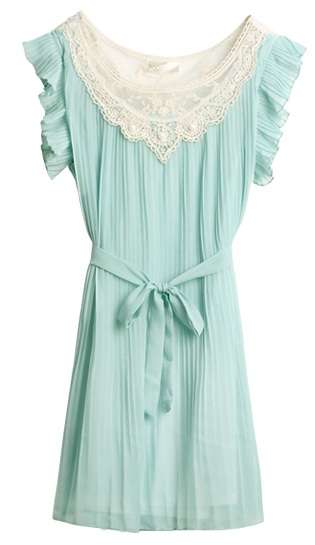 *Fashion Tokyo* Knitting Collar Chiffon Pleated Dress-Pastel Green